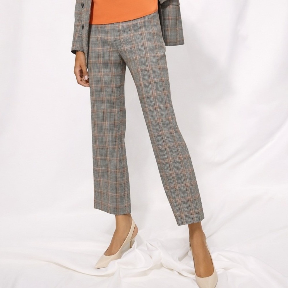 Aritzia Wilfred Black Rust Houndstooth Kick Flare Pants Plaid Cropped Size 8